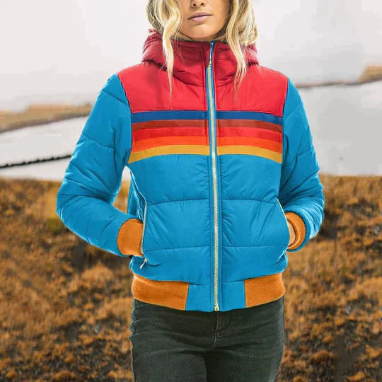 Women's Retro Color Block Puffer Jacket