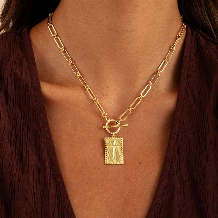 Aurelia Deco Chain Cross Pendant Necklace