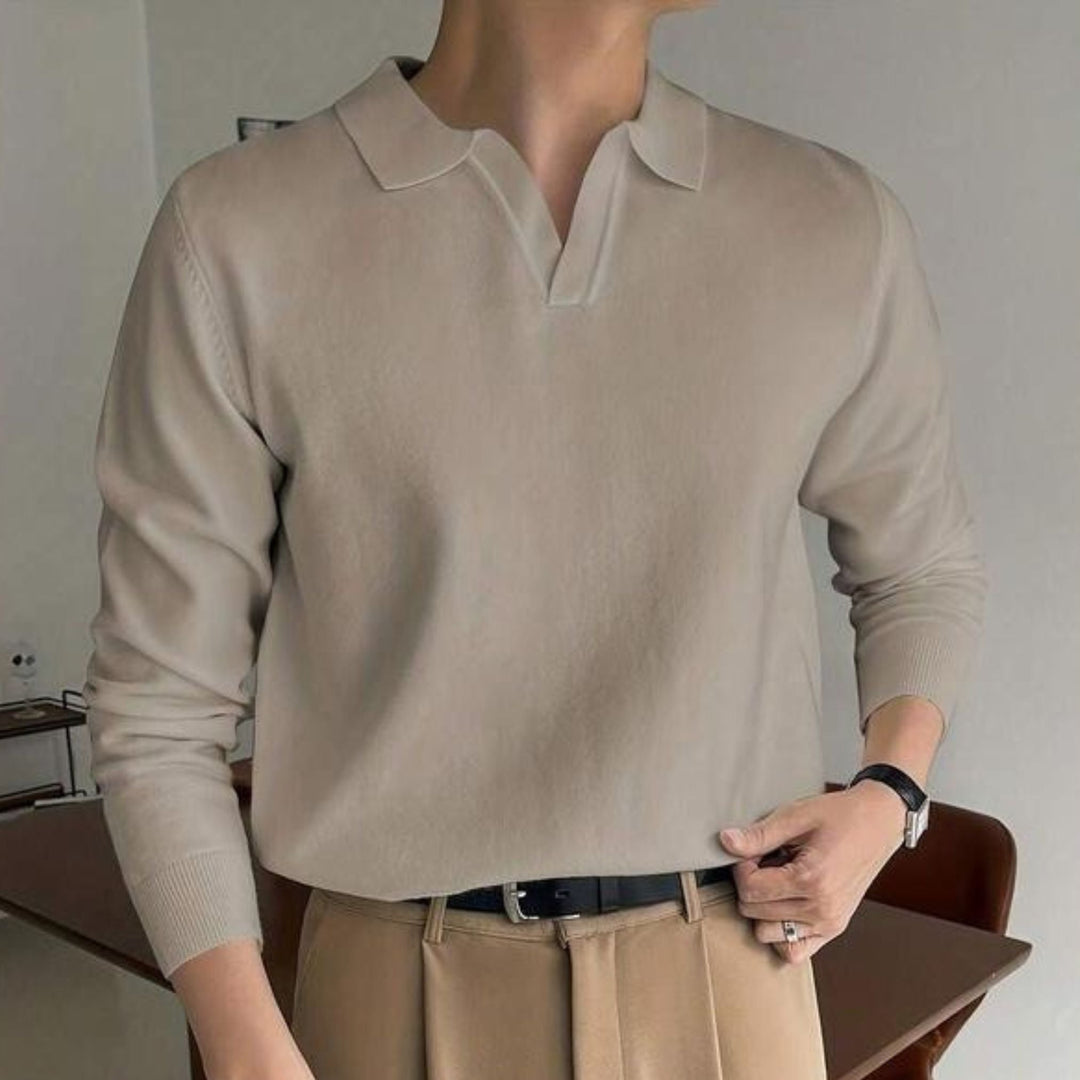 Long Sleeve Knitted Ivory Polo - Saint Drako