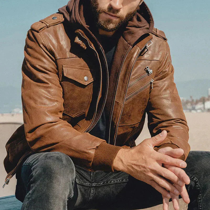Griffin Men’s Leather Hooded Jacket - Saint Drako