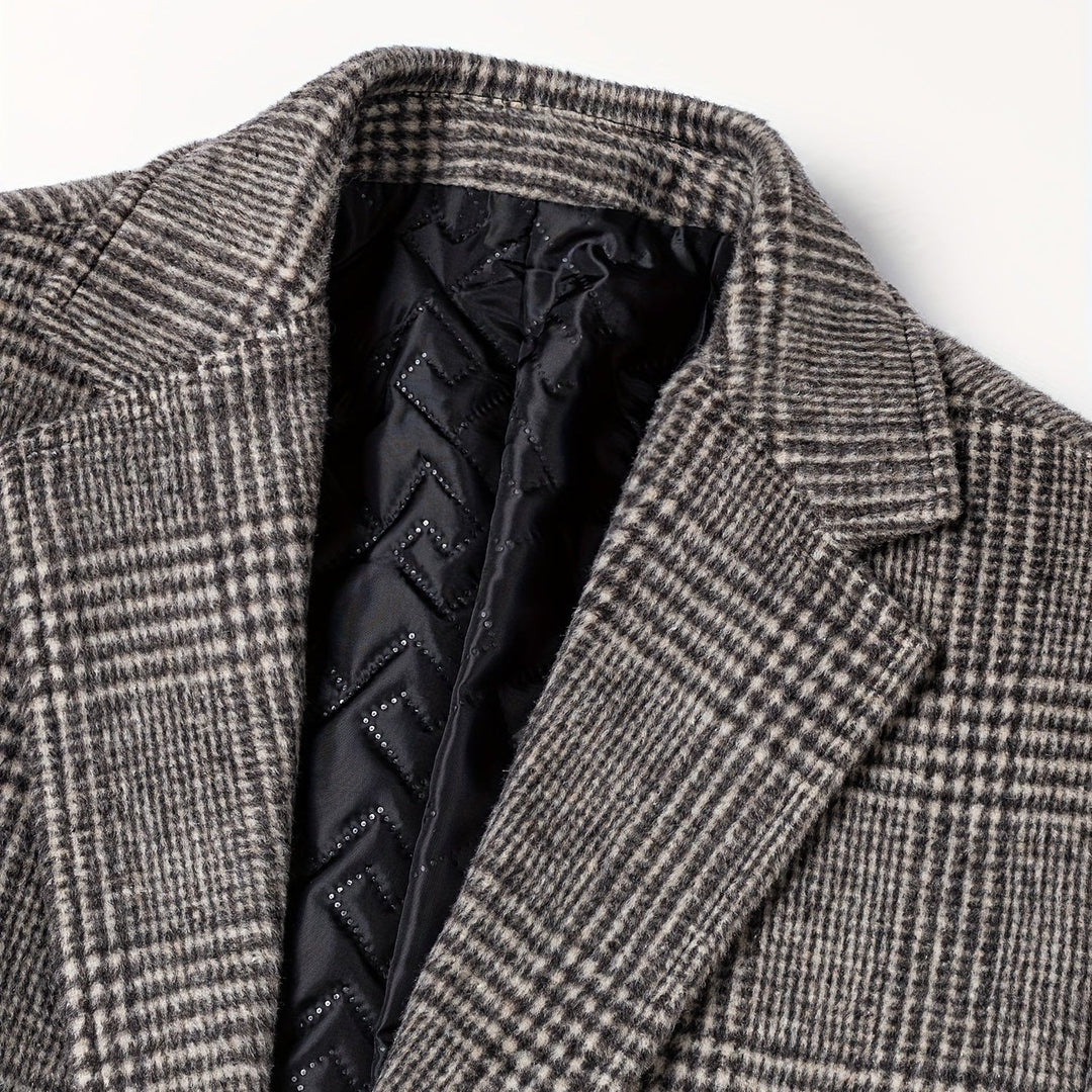 Noble Wear Men’s Plaid Wool Coat – Slim Fit Mid-Length Business Casual Overcoat - Saint Drako