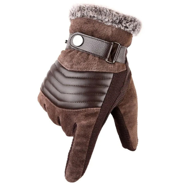 Men's Touch Screen Warm Winter Gloves - Genuine Leather Strap