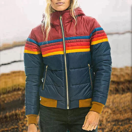 Women's Retro Color Block Puffer Jacket