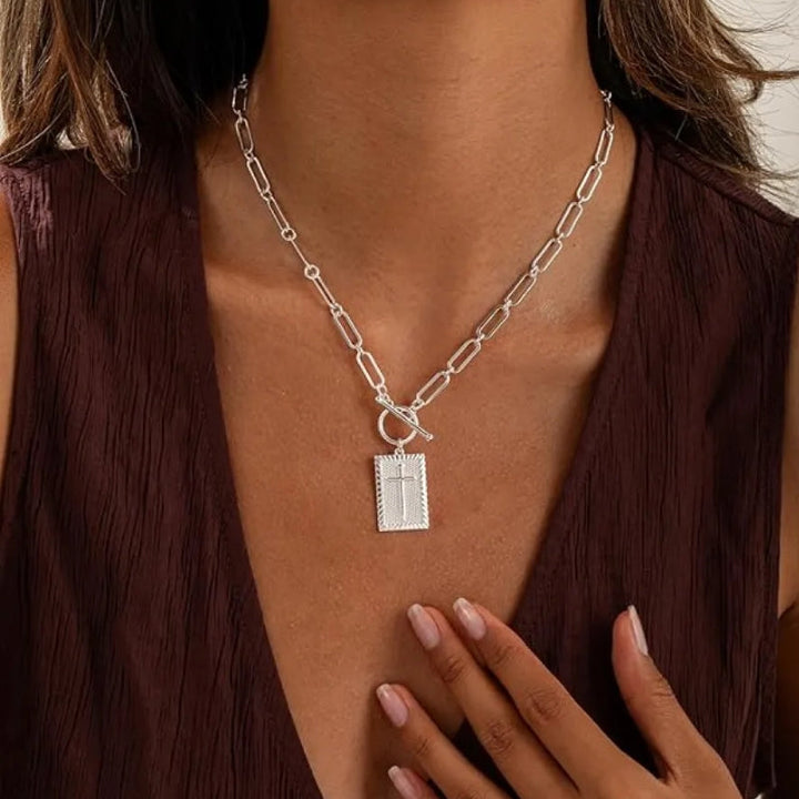 Aurelia Deco Chain Cross Pendant Necklace