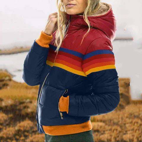 Women's Retro Color Block Puffer Jacket