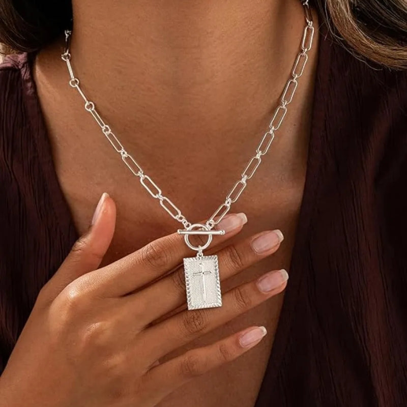 Aurelia Deco Chain Cross Pendant Necklace