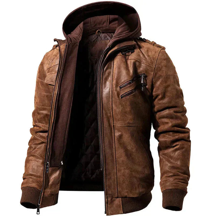 Griffin Men’s Leather Hooded Jacket - Saint Drako