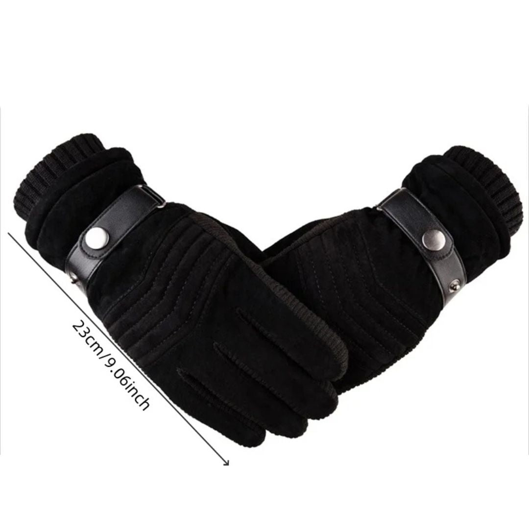 Men's Touch Screen Warm Winter Gloves - Genuine Leather Strap