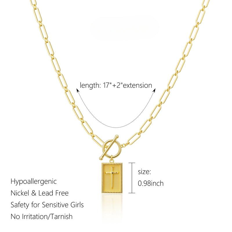 Aurelia Deco Chain Cross Pendant Necklace