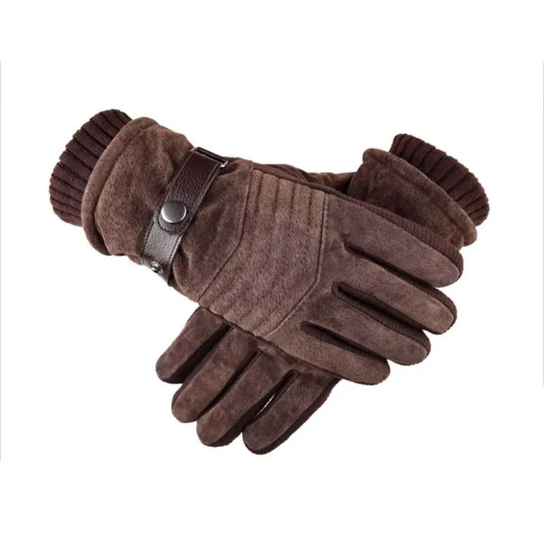 Men's Touch Screen Warm Winter Gloves - Genuine Leather Strap