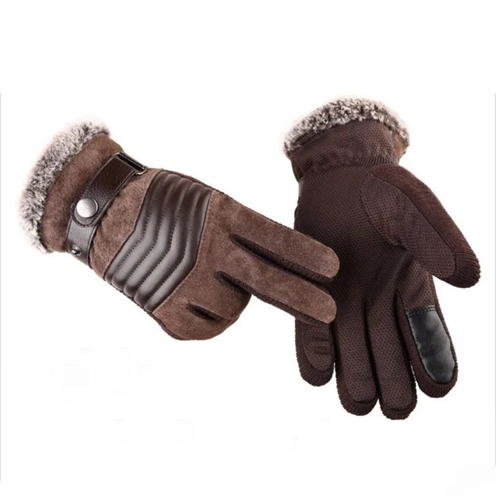 Men's Touch Screen Warm Winter Gloves - Genuine Leather Strap