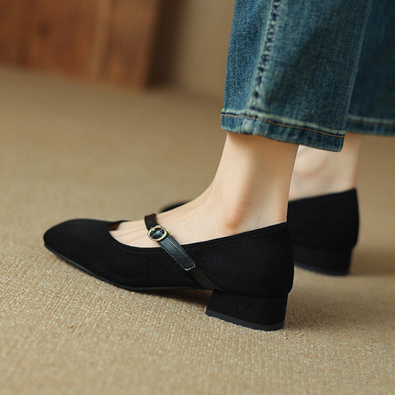 Elenya Suede Buckle Strap Pumps