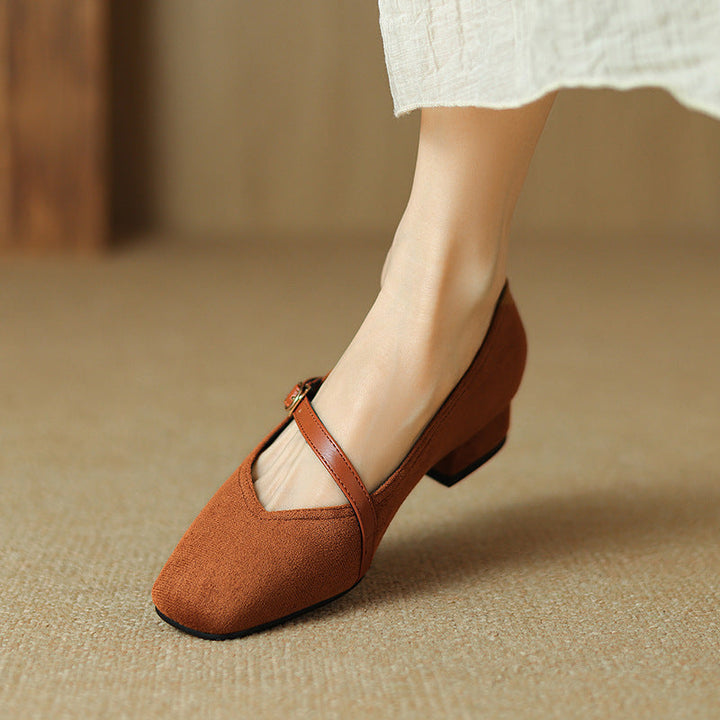 Elenya Suede Buckle Strap Pumps