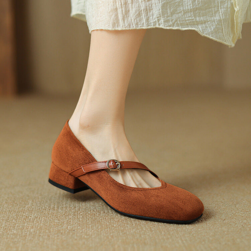 Elenya Suede Buckle Strap Pumps