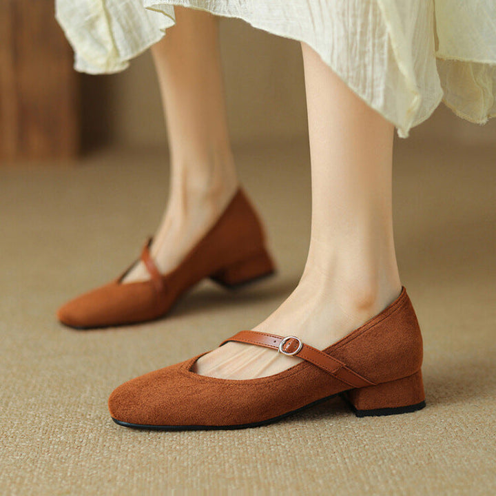 Elenya Suede Buckle Strap Pumps
