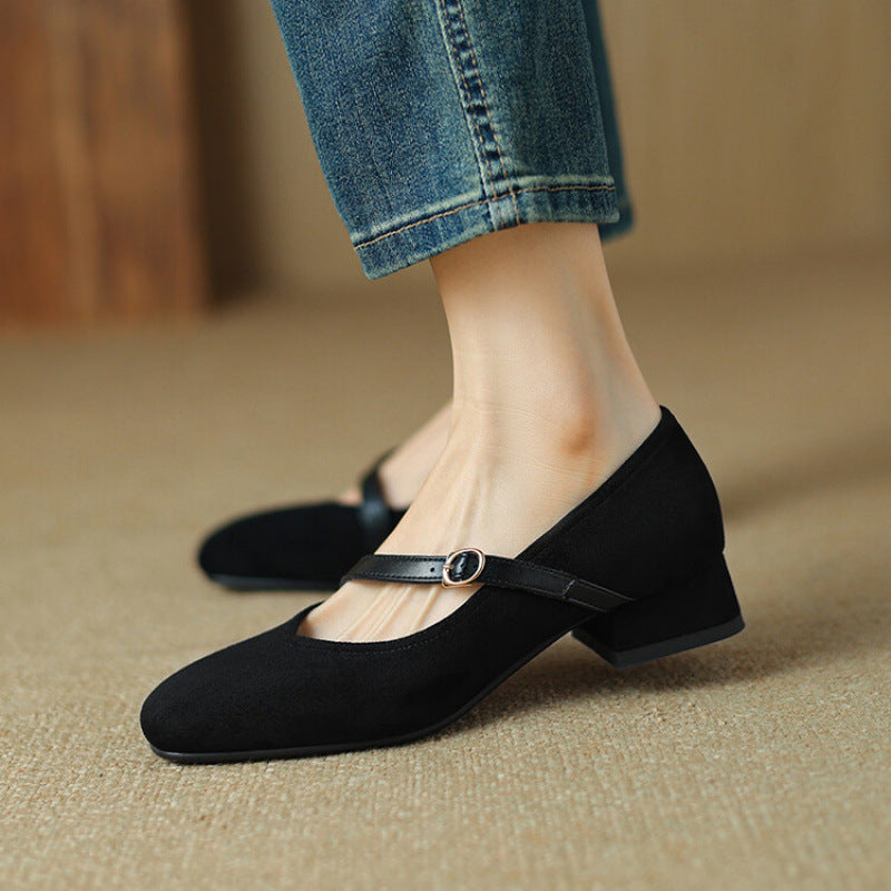 Elenya Suede Buckle Strap Pumps