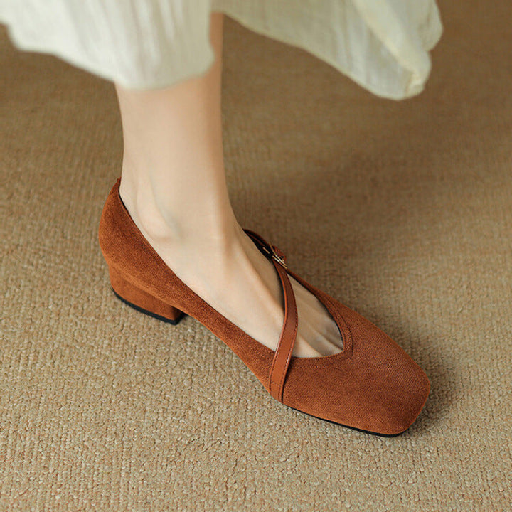Elenya Suede Buckle Strap Pumps