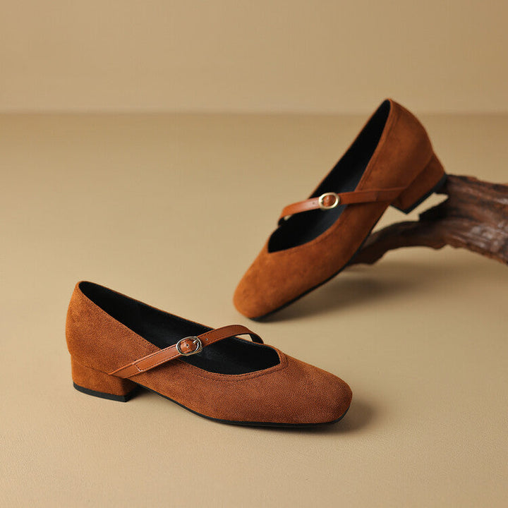 Elenya Suede Buckle Strap Pumps