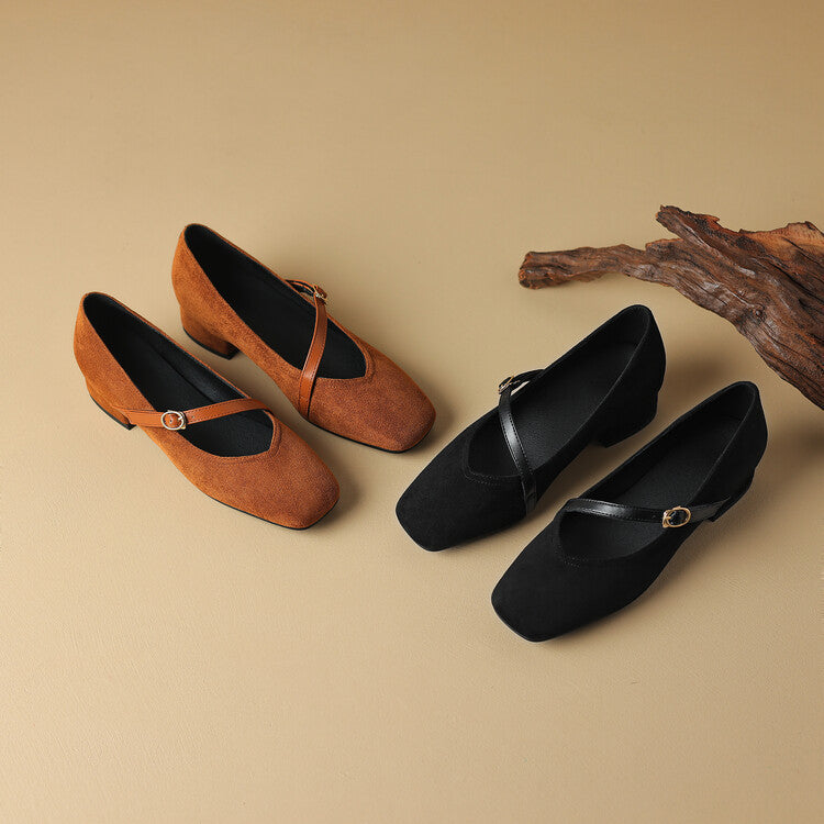 Elenya Suede Buckle Strap Pumps