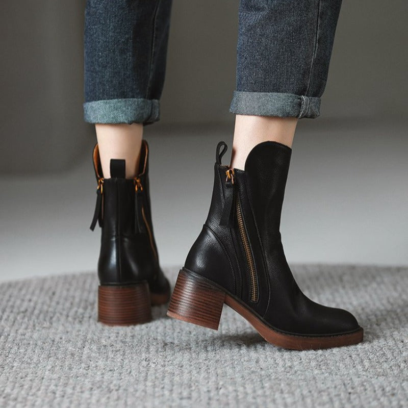 Valencia Leather Zip Ankle Boots