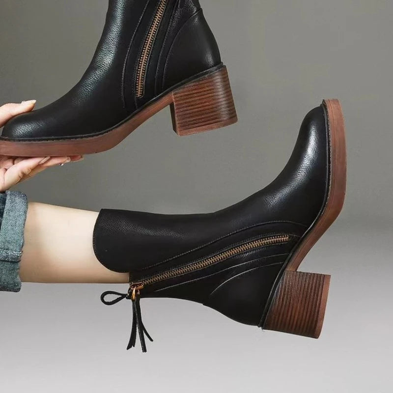 Valencia Leather Zip Ankle Boots