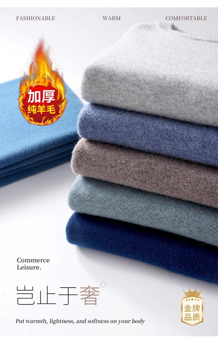 Autumn and Winter Men's 100% Pure Sheep O-Neck Sweater Casual Solid Color Knitted Long Sleeve Pullover Men's Wool Sweater New
