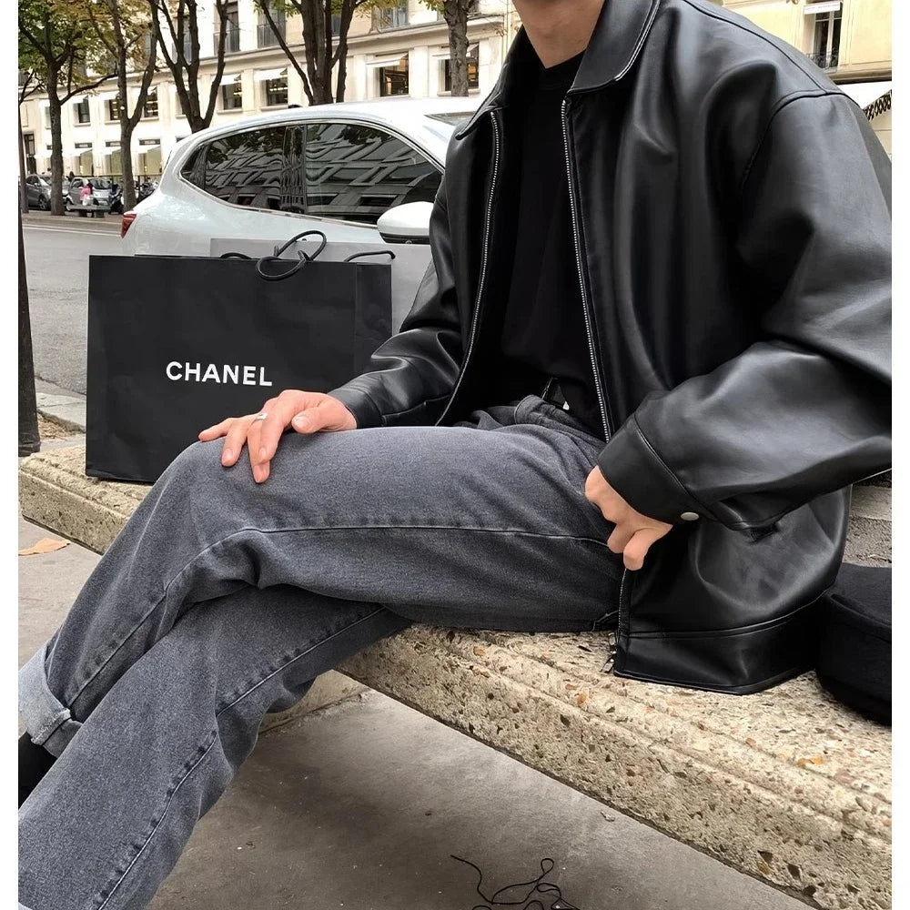 Men’s Brown Leather Jacket – High-Quality Vintage Faux Leather Bomber Jacket for Autumn and Winter - Saint Drako