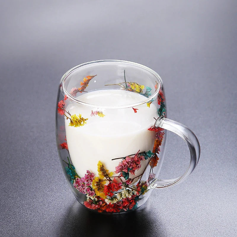 BlossomBrew Glassware Floral Double Wall Mug