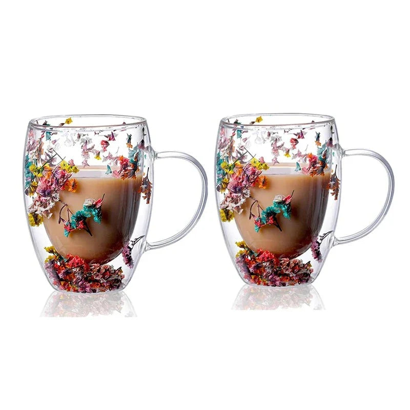 BlossomBrew Glassware Floral Double Wall Mug