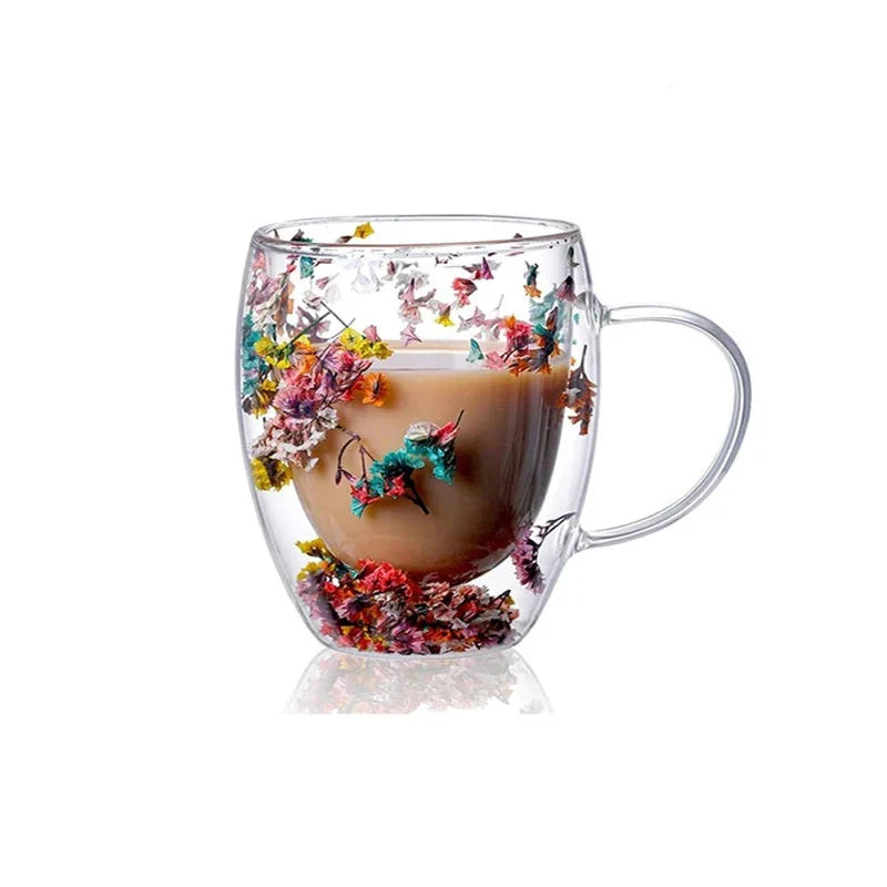 BlossomBrew Glassware Floral Double Wall Mug