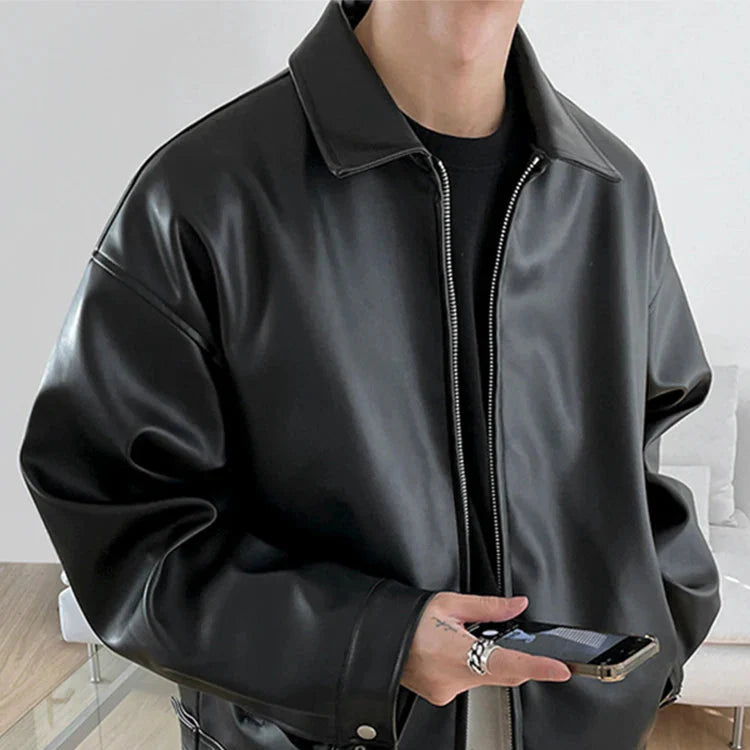 Men’s Leather Jacket – Luxury Faux Leather Bomber Jacket for Spring and Autumn - Saint Drako