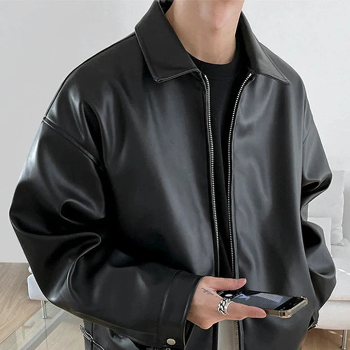 Men’s Leather Jacket – Luxury Faux Leather Bomber Jacket for Spring and Autumn - Saint Drako