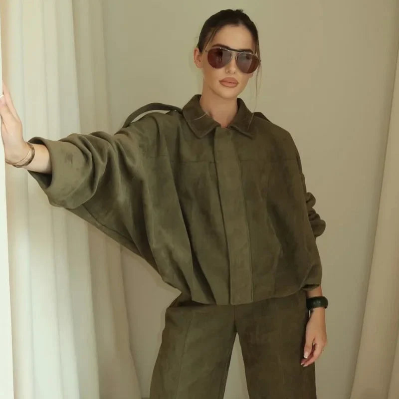 Noble Wear Women’s Suede Jacket – Oversized Bomber Style Trending Fall Outerwear - Saint Drako