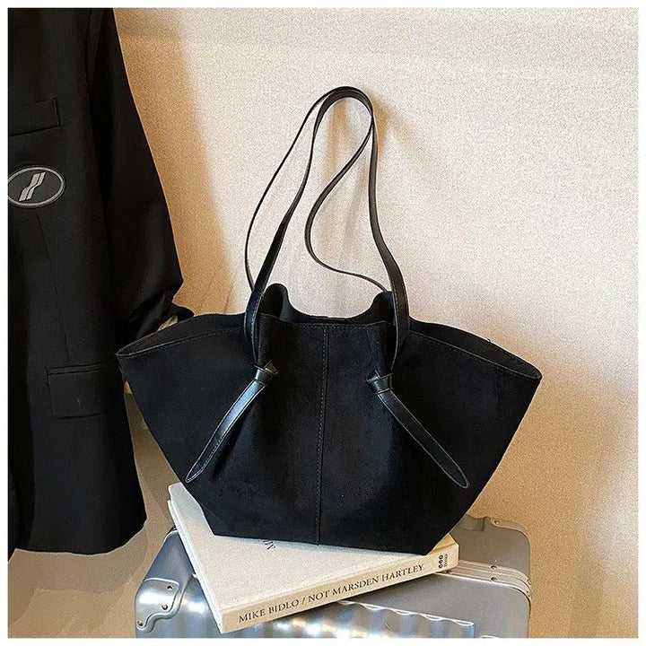 Faux Suede Shoulder Bags –  Vintage Black Tote Bag for Women - Saint Drako