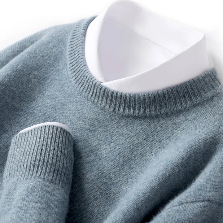 Autumn and Winter Men's 100% Pure Sheep O-Neck Sweater Casual Solid Color Knitted Long Sleeve Pullover Men's Wool Sweater New