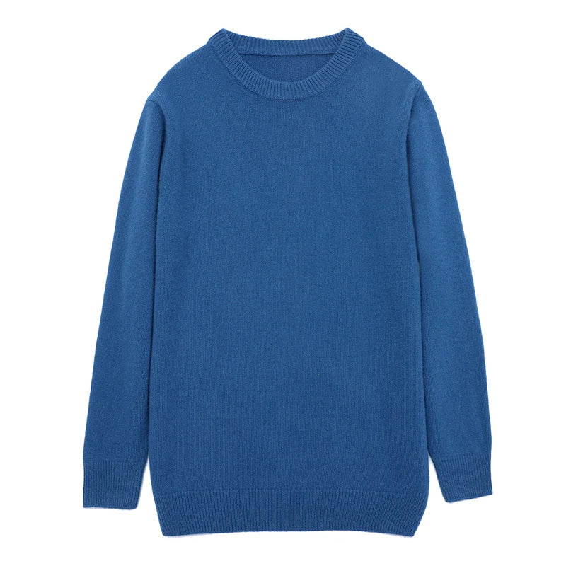 Autumn and Winter Men's 100% Pure Sheep O-Neck Sweater Casual Solid Color Knitted Long Sleeve Pullover Men's Wool Sweater New