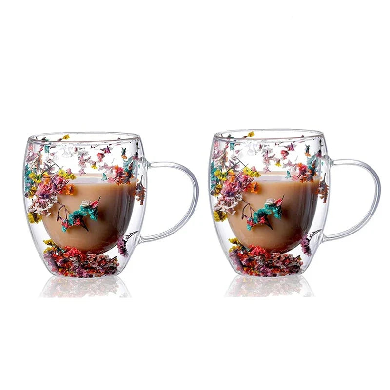 BlossomBrew Glassware Floral Double Wall Mug