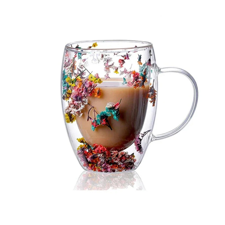 BlossomBrew Glassware Floral Double Wall Mug