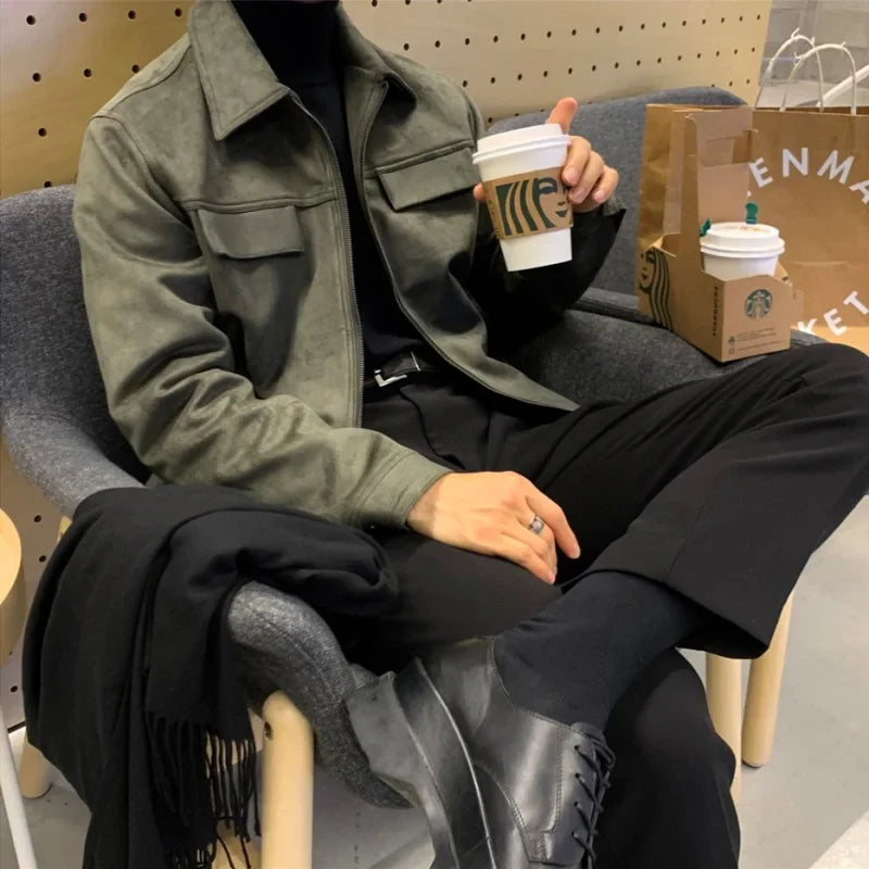 Noble Wear Men’s Suede Jacket – Classic Bomber for Casual Style - Saint Drako