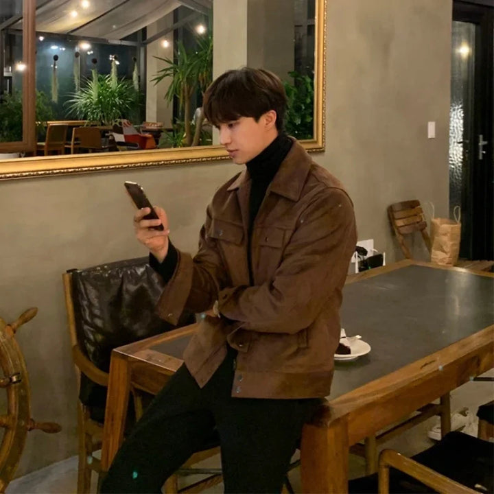 Noble Wear Men’s Suede Jacket – Classic Bomber for Casual Style - Saint Drako