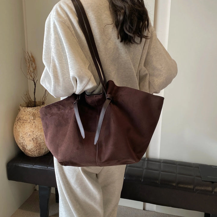 Faux Suede Shoulder Bags –  Vintage Black Tote Bag for Women - Saint Drako
