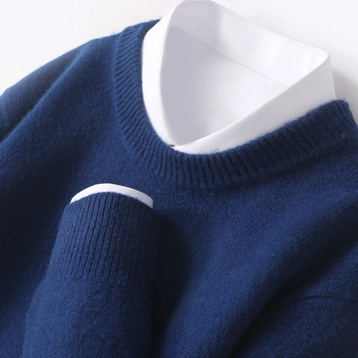 Autumn and Winter Men's 100% Pure Sheep O-Neck Sweater Casual Solid Color Knitted Long Sleeve Pullover Men's Wool Sweater New