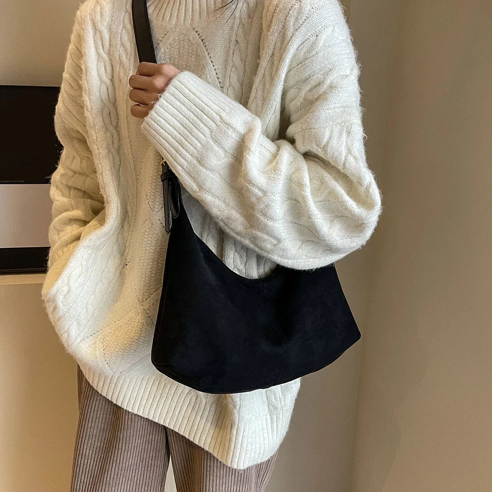 Vintage Crescent Shoulder Bags – Suede Hobo Crossbody Bag for Women - Saint Drako