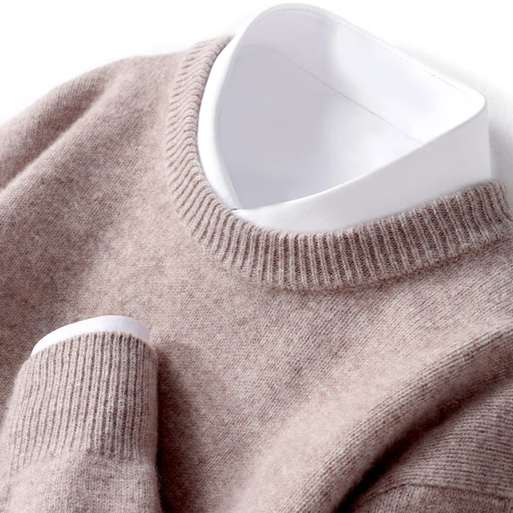 Autumn and Winter Men's 100% Pure Sheep O-Neck Sweater Casual Solid Color Knitted Long Sleeve Pullover Men's Wool Sweater New