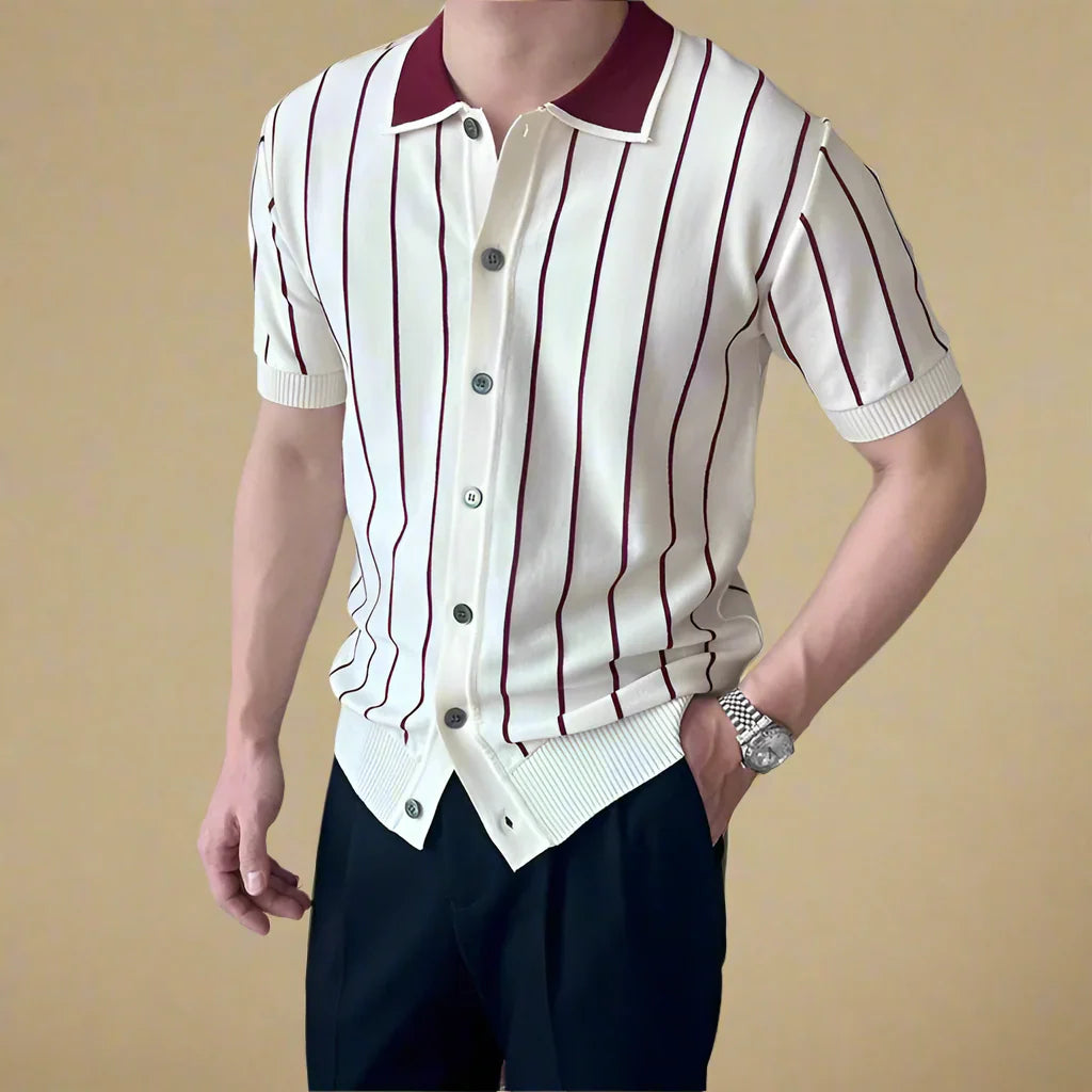 Matteo Striped Knit Polo - Saint Drako