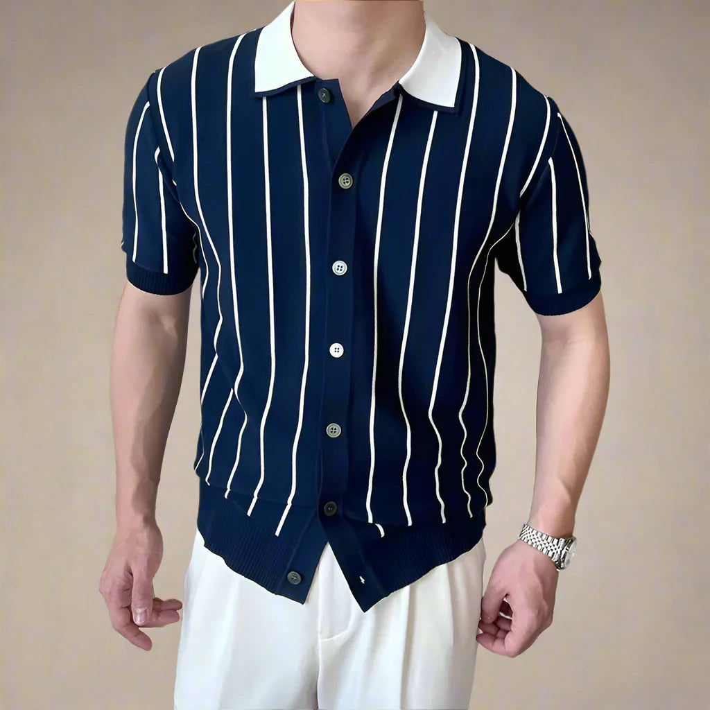 Matteo Striped Knit Polo - Saint Drako