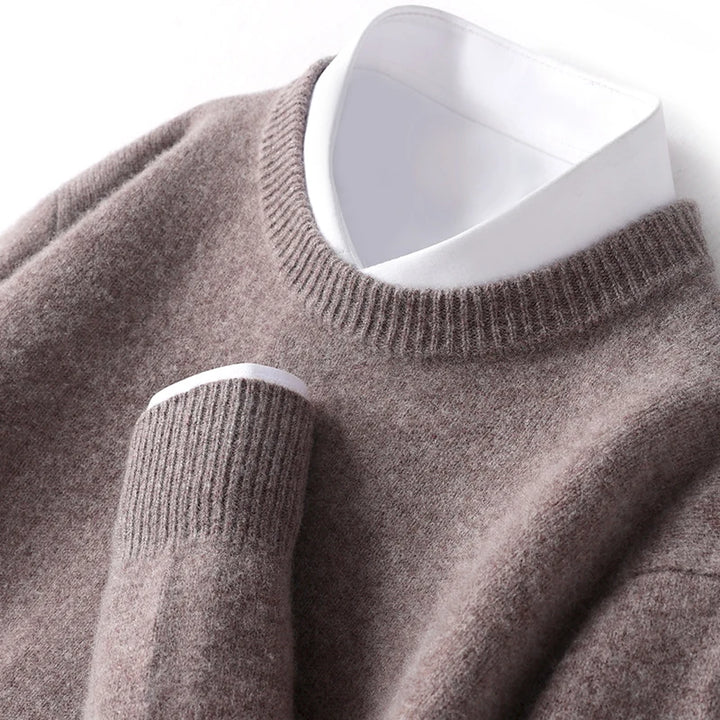 Autumn and Winter Men's 100% Pure Sheep O-Neck Sweater Casual Solid Color Knitted Long Sleeve Pullover Men's Wool Sweater New