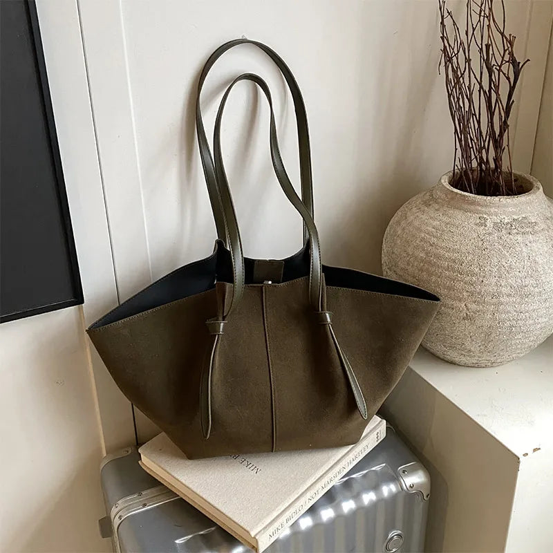 Frosted Suede Shoulder Bags – Large Capacity Tote Bag for Women - Saint Drako