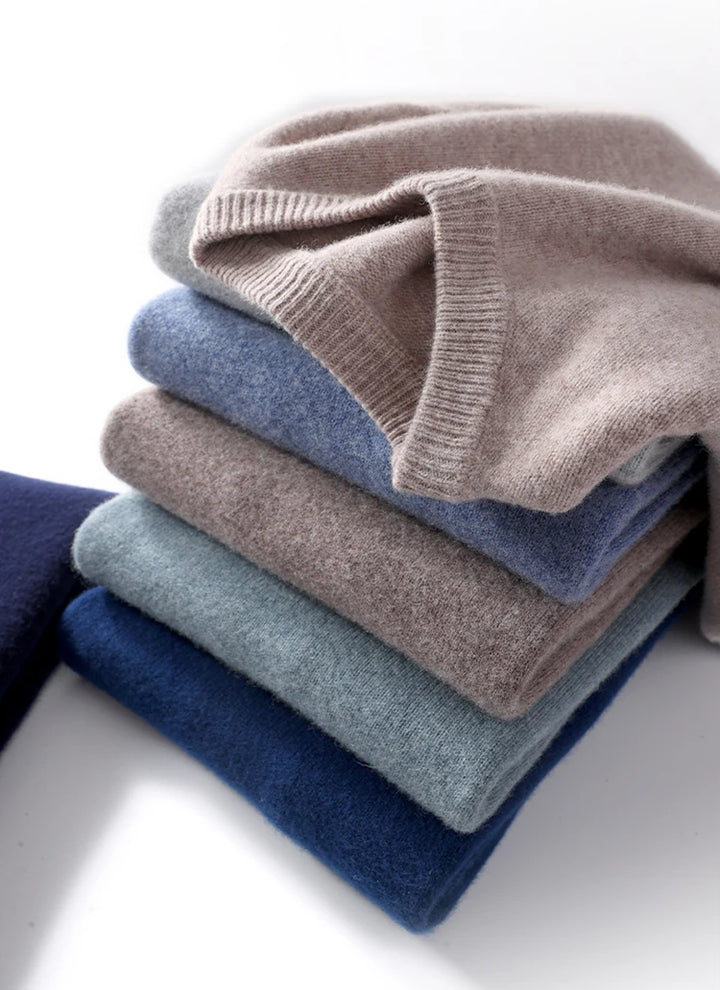 Autumn and Winter Men's 100% Pure Sheep O-Neck Sweater Casual Solid Color Knitted Long Sleeve Pullover Men's Wool Sweater New