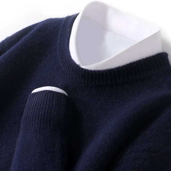 Autumn and Winter Men's 100% Pure Sheep O-Neck Sweater Casual Solid Color Knitted Long Sleeve Pullover Men's Wool Sweater New